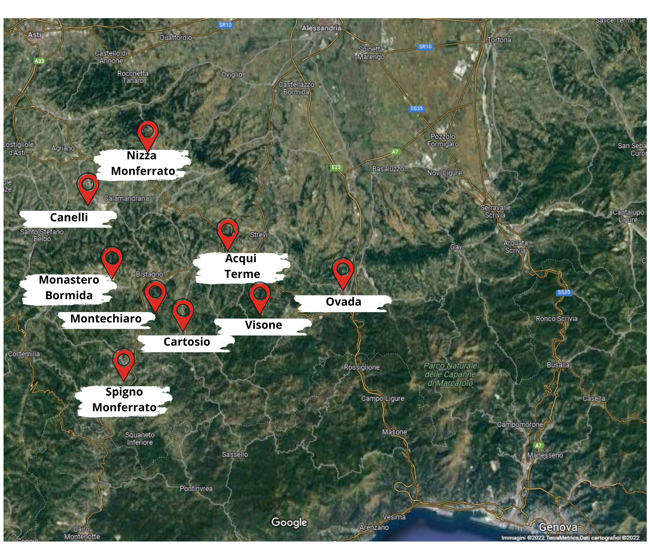 mappa dei comuni aderenti a PerCon (in aggiornamento) – elaborazione da Google Maps per PerCon